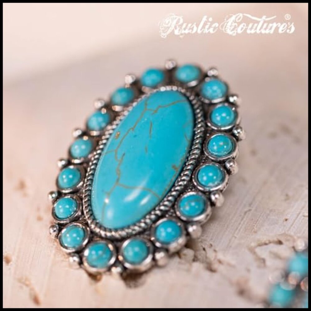 Turquoise Drop Dangle Earrings Statement Western … - image 3